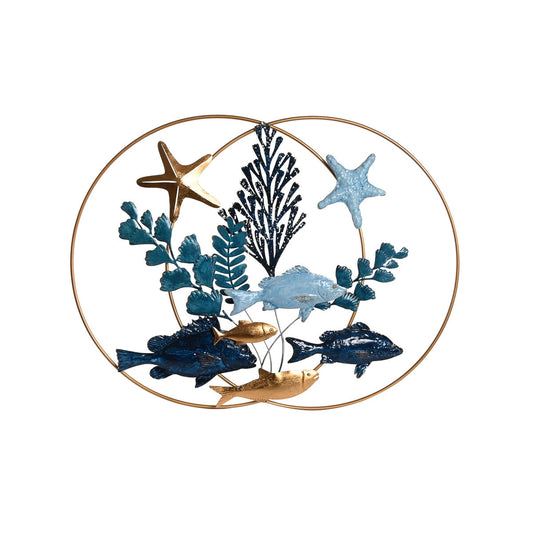 Seinäkoriste Home ESPRIT Sininen Kullattu Välimeren Kalat 83 x 6 x 63 cm