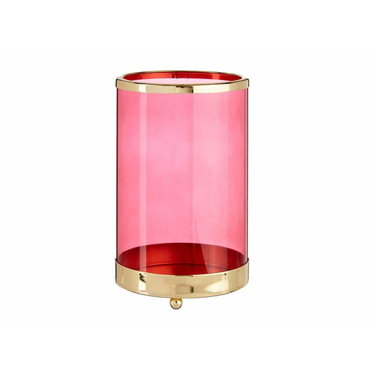 Kynttilänjalka Pinkki Kullattu Sylinteri Metalli Lasi (12,2 x 19,5 x 12,2 cm)