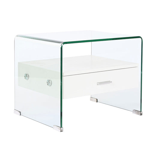 Yöpöytä DKD Home Decor Valkoinen Läpinäkyvä Kristalli Puu MDF 50 x 40 x 45,5 cm